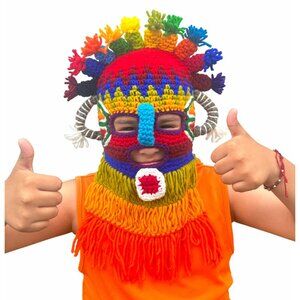 🤩NEW Handmade  Aya Huma Diablo Umo Inca's kids Mask Ecuador Black Inti Raymi🤩